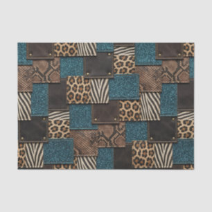 Patchwork African Animal Print Brown & Teal Tissue Paper