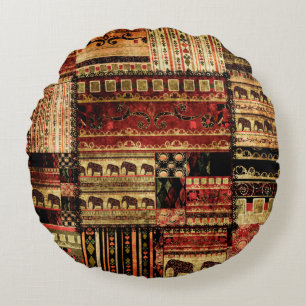 Patchwork african pattern grunge print background round pillow