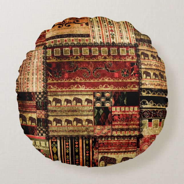 Patchwork african pattern grunge print background round pillow (Front)
