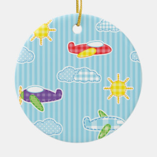 Patchwork Airplanes Ceramic Ornament