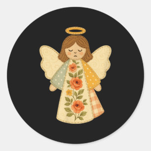 Patchwork Angel Cozy Christmas & Christian Des Classic Round Sticker