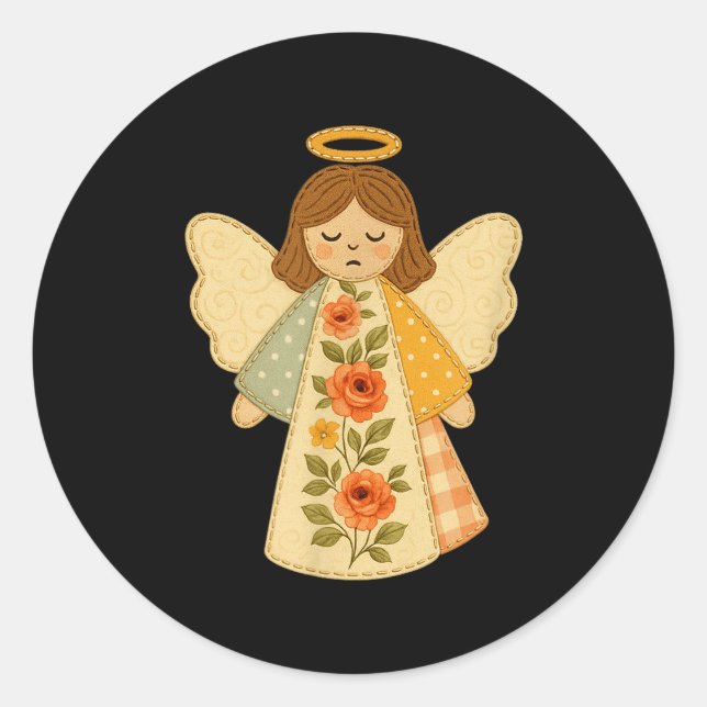 Patchwork Angel Cozy Christmas &amp; Christian Des Classic Round Sticker (Front)