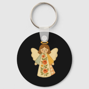 Patchwork Angel Cozy Christmas & Christian Des Keychain