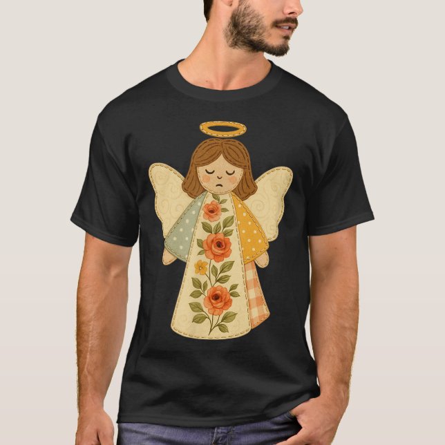 Patchwork Angel Cozy Christmas &amp; Christian Des T-Shirt (Front)