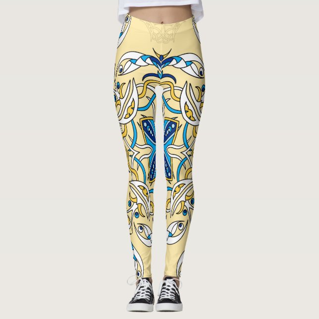 Patchwork Arabic Floral Vintage Texture Leggings (Front)