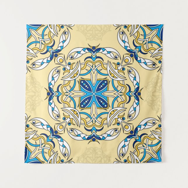 Patchwork Arabic Floral Vintage Texture Tapestry (Front)