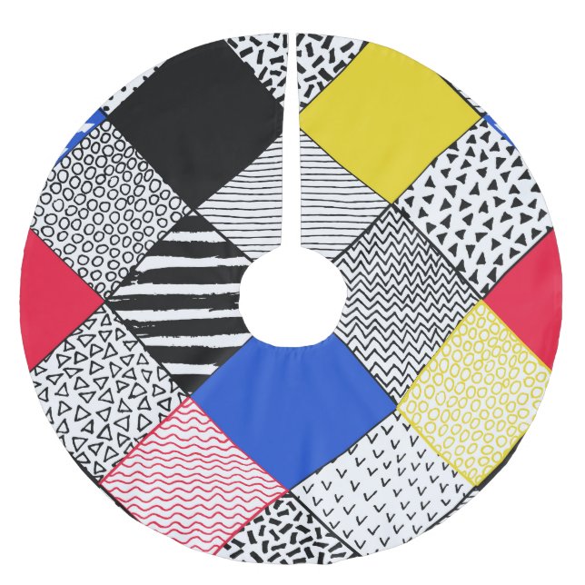 Patchwork background: birds, polka dots. brushed polyester tree skirt (Front)