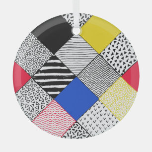Patchwork background: birds, polka dots. glass ornament