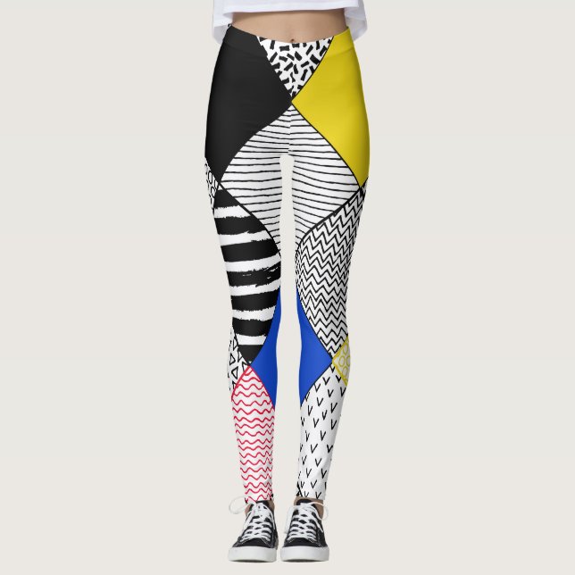 Patchwork background: birds, polka dots. leggings (Front)
