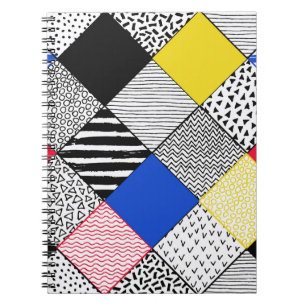 Patchwork background: birds, polka dots. notebook