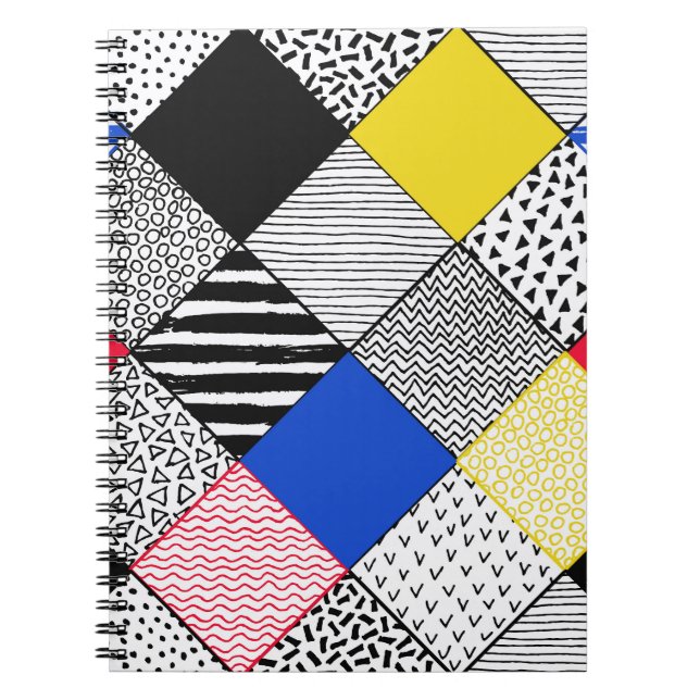 Patchwork background: birds, polka dots. notebook (Front)