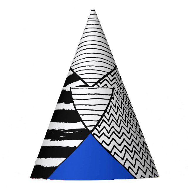 Patchwork background: birds, polka dots. party hat (Front)