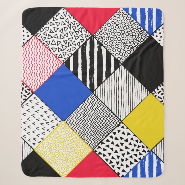 Patchwork background: birds, polka dots. sherpa blanket (Front)