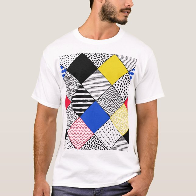 Patchwork background: birds, polka dots. T-Shirt (Front)