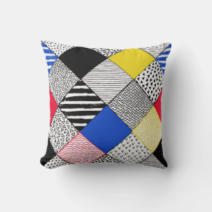 Patchwork background: birds, polka dots. throw pillow