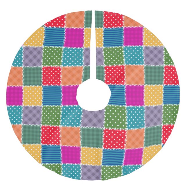 Patchwork Background: Diverse Pattern Mix Brushed Polyester Tree Skirt (Front)