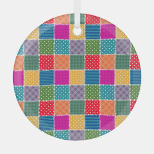 Patchwork Background: Diverse Pattern Mix Glass Ornament