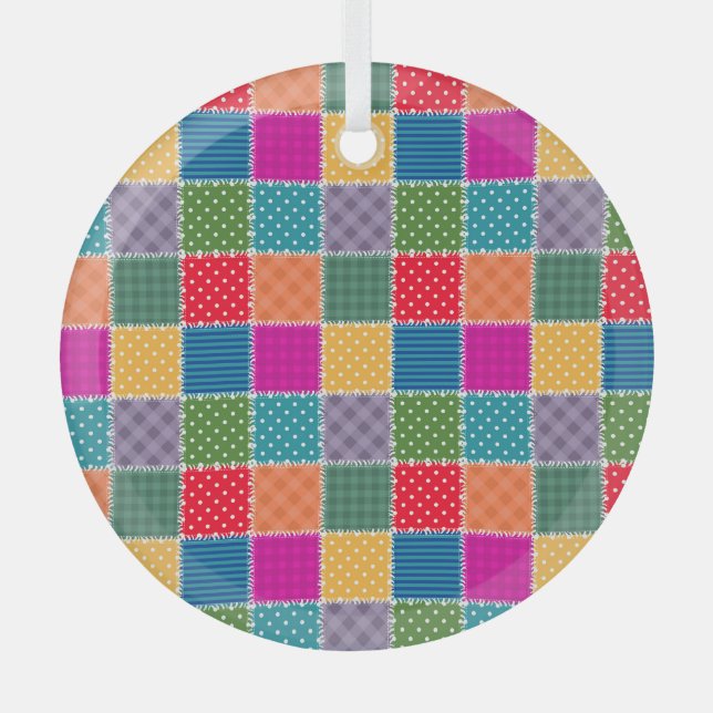 Patchwork Background: Diverse Pattern Mix Glass Ornament (Front)