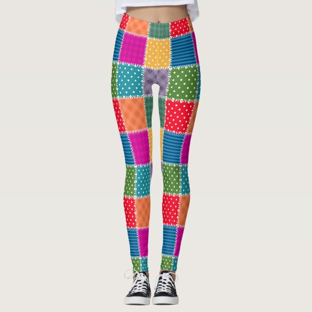 Patchwork Background: Diverse Pattern Mix Leggings (Front)