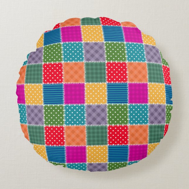 Patchwork Background: Diverse Pattern Mix Round Pillow (Front)