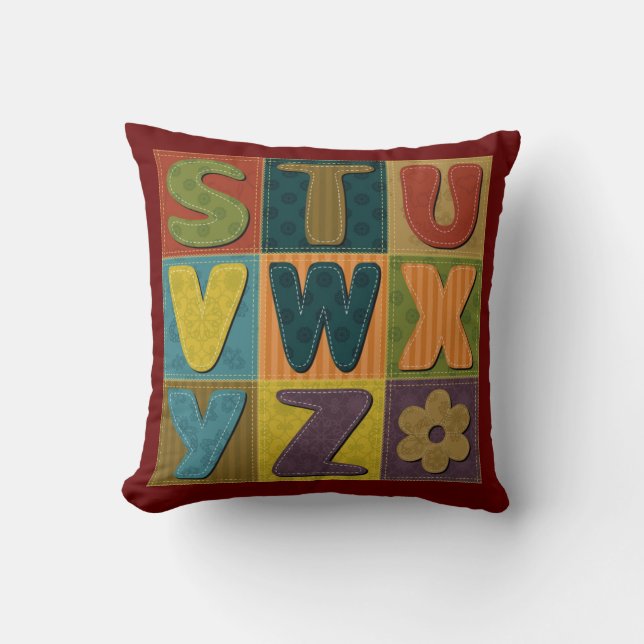 Patchwork Background with Alphabet Pattern Throw Pillow (Front)