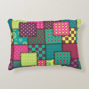 patchwork background with different patterns accent pillow