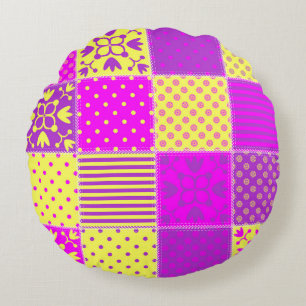 patchwork background with different patterns art,b round pillow
