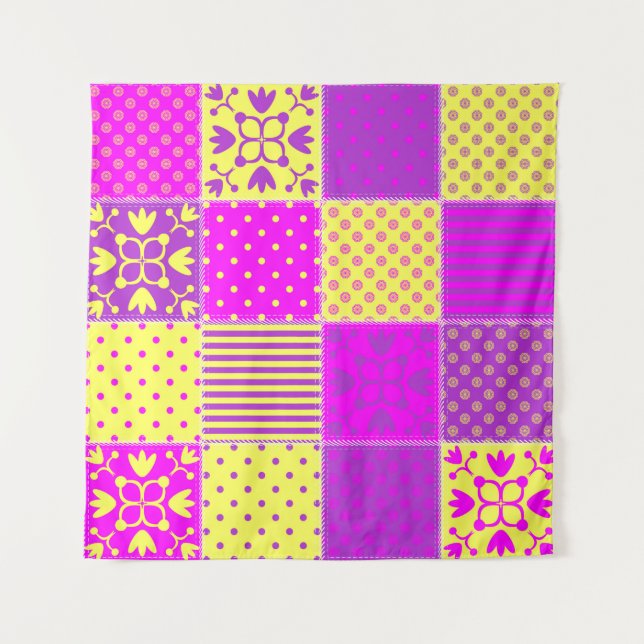 patchwork background with different patterns art,b tapestry (Front)
