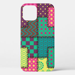 patchwork background with different patterns iPhone 12 case