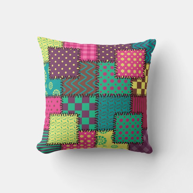 patchwork background with different patterns throw pillow (Front)