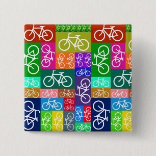 Patchwork Bicycles Art 2 Inch Square Button