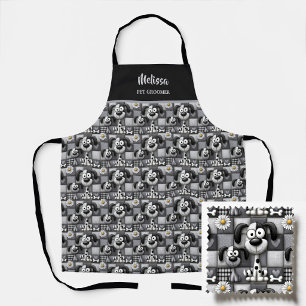 Patchwork Black and White Dog Pattern Pet Groomer Apron