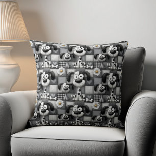 Patchwork Black and White Dog Pattern Throw Pillow