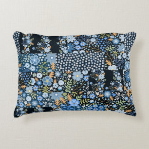 Patchwork Blue Flowers: Seamless Fabric. Accent Pillow