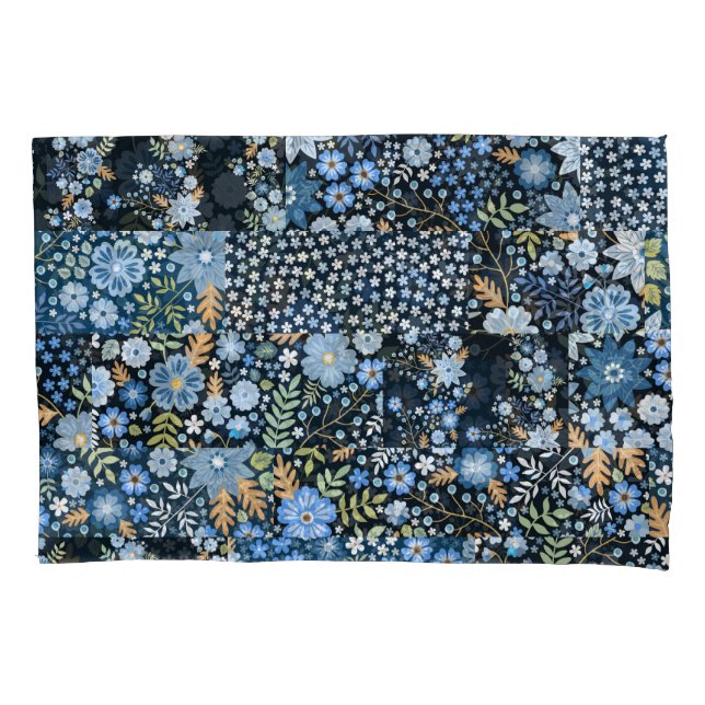 Patchwork Blue Flowers: Seamless Fabric. Pillowcase (Front)
