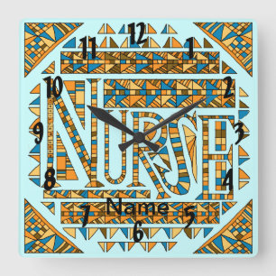 Patchwork Blue Gold Nurse clock