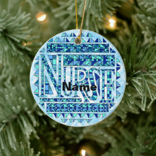 Patchwork Blue Nurse  Ceramic Ornament