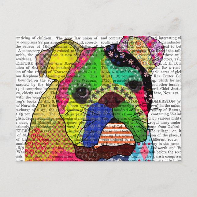 Patchwork Bulldog Postcard (Front)