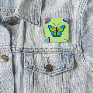 Patchwork Butterfly Pattern on Green 2 Inch Square Button