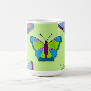 Patchwork Butterfly Pattern on Green Coffee Mug