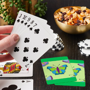 Patchwork Butterfly Pattern on Green Playing Cards