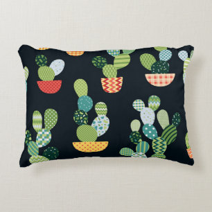 Patchwork Cactus Plants Seamless Pattern Accent Pillow
