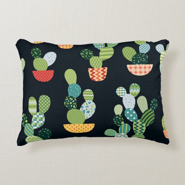 Patchwork Cactus Plants Seamless Pattern Accent Pillow (Front)