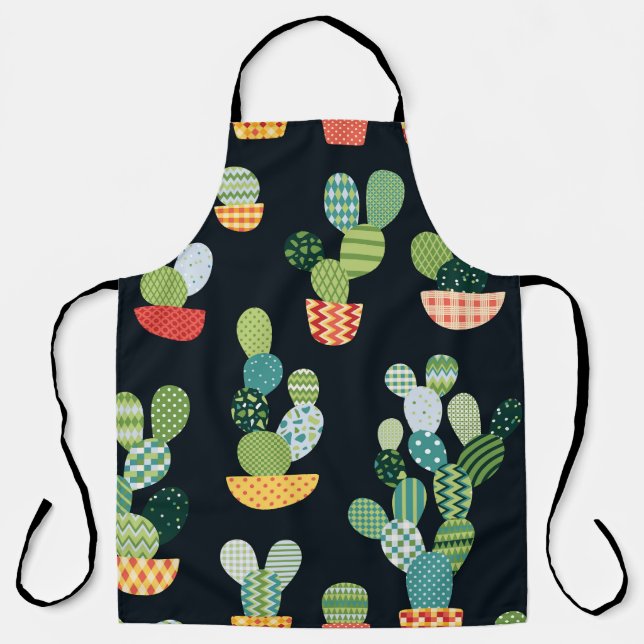 Patchwork Cactus Plants Seamless Pattern Apron (Front)