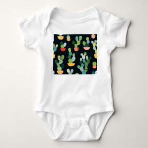 Patchwork Cactus Plants Seamless Pattern Baby Bodysuit
