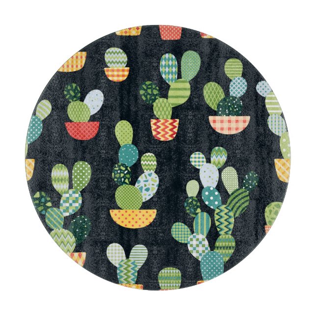 Patchwork Cactus Plants Seamless Pattern Cutting Board (Front)