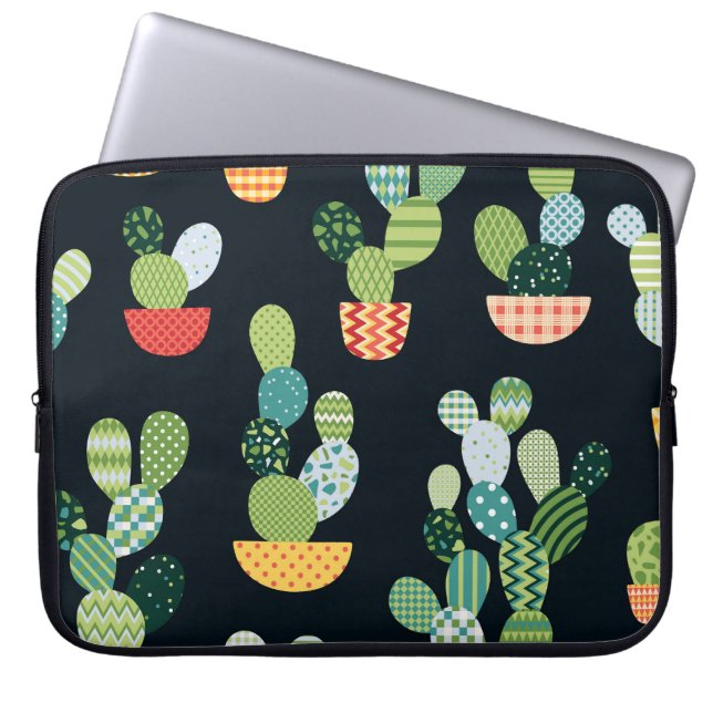Patchwork Cactus Plants Seamless Pattern Laptop Sleeve (Front)