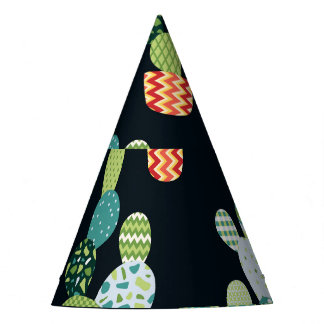 Patchwork Cactus Plants Seamless Pattern Party Hat