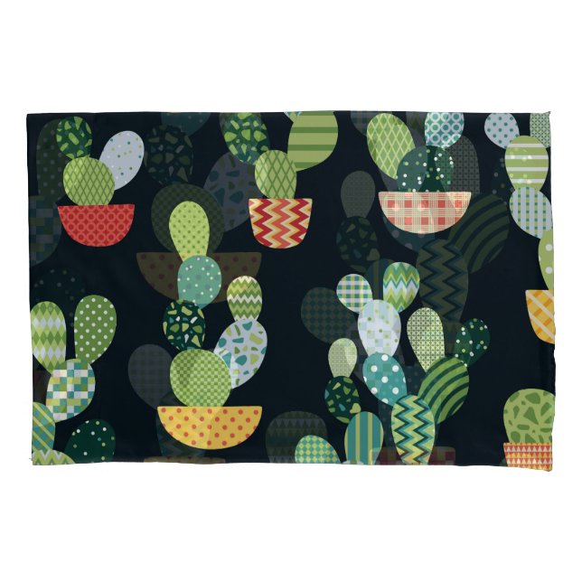 Patchwork Cactus Plants Seamless Pattern Pillowcase (Front)