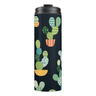 Patchwork Cactus Plants Seamless Pattern Thermal Tumbler